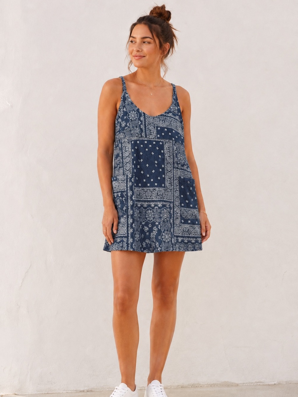 Pull & Bear Bandana Print Denim Mini Dress Size M